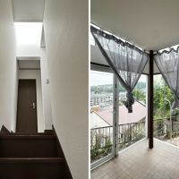 鎌倉市台四丁目の賃貸物件/左：階段ホールには天窓｜右：リビングのコーナーに玄関のようなスペース