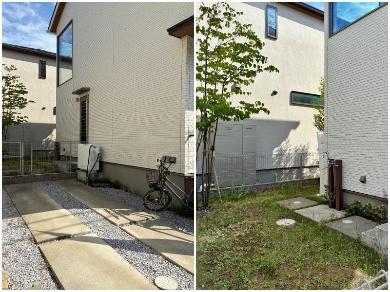 藤沢市辻堂東海岸二丁目の売買物件/建物向かって左に駐車場｜駐車場の奥が庭です