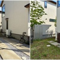 藤沢市辻堂東海岸二丁目の売買物件/建物向かって左に駐車場｜駐車場の奥が庭です