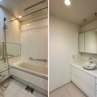 逗子市小坪五丁目の売買物件/左：風呂｜右：洗面