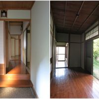 三浦郡葉山町一色の賃貸物件/(左)玄関｜(右)縁側　廊下はなく、開け放てば全ての部屋が繋がる間取り