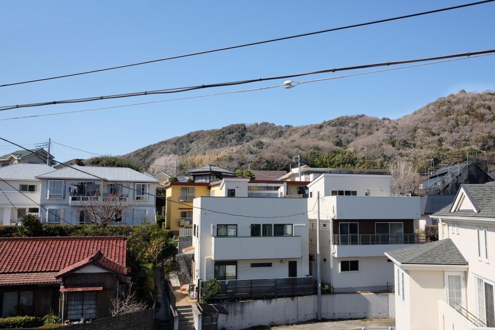 キッチンから見た三ヶ丘の山。テラスからだとより抜けがあります