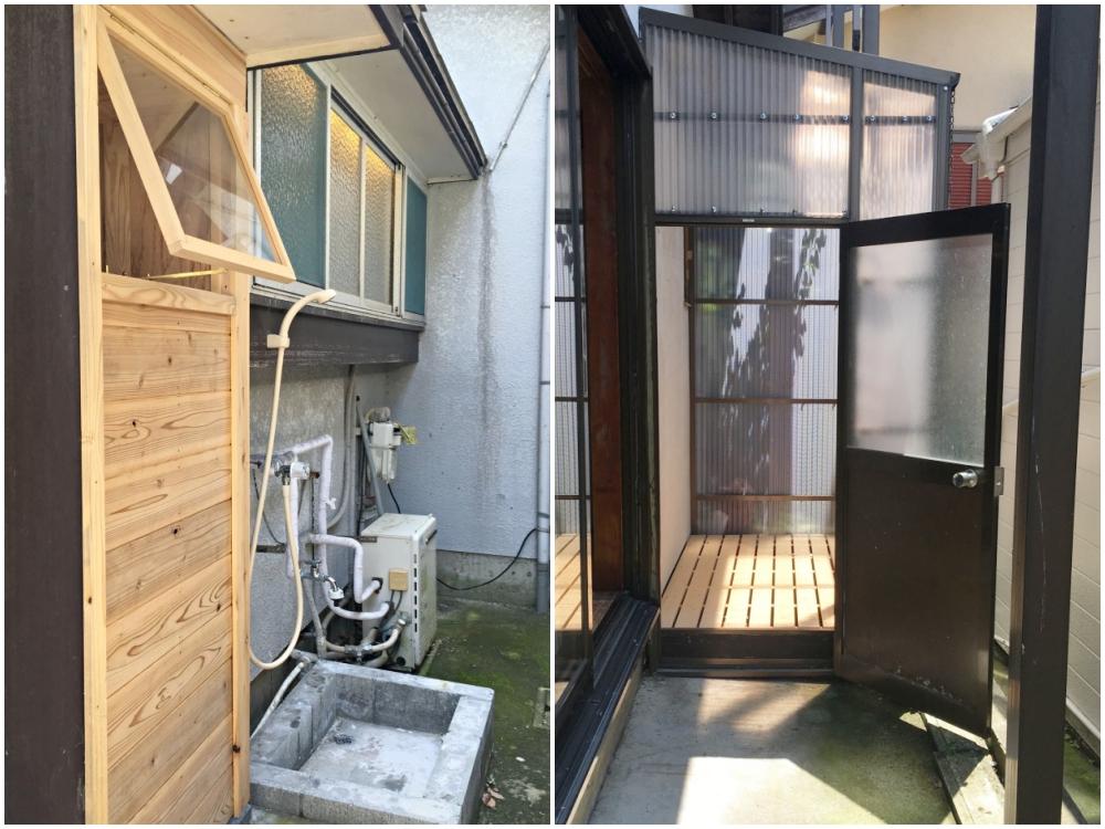 外部|外シャワーと雨風をしのげる物置