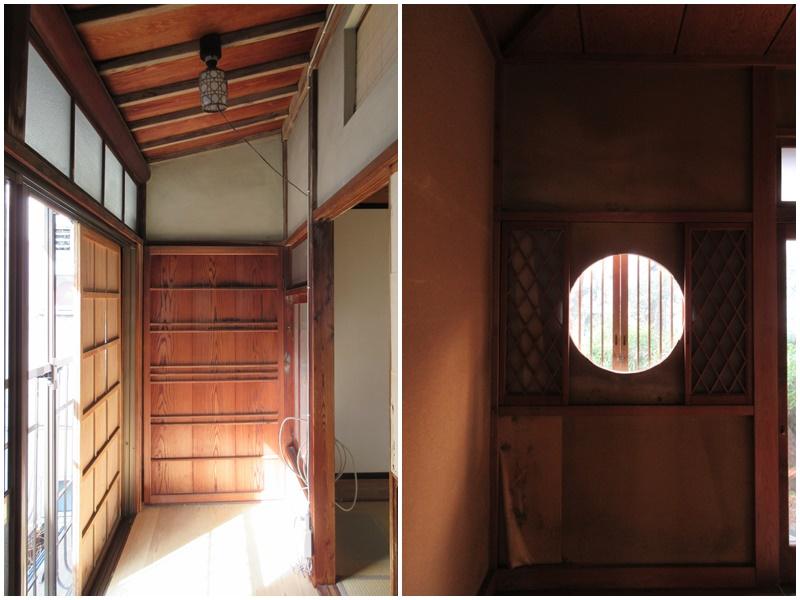 奥の建具など、昭和の雰囲気|月見窓を思わせる
