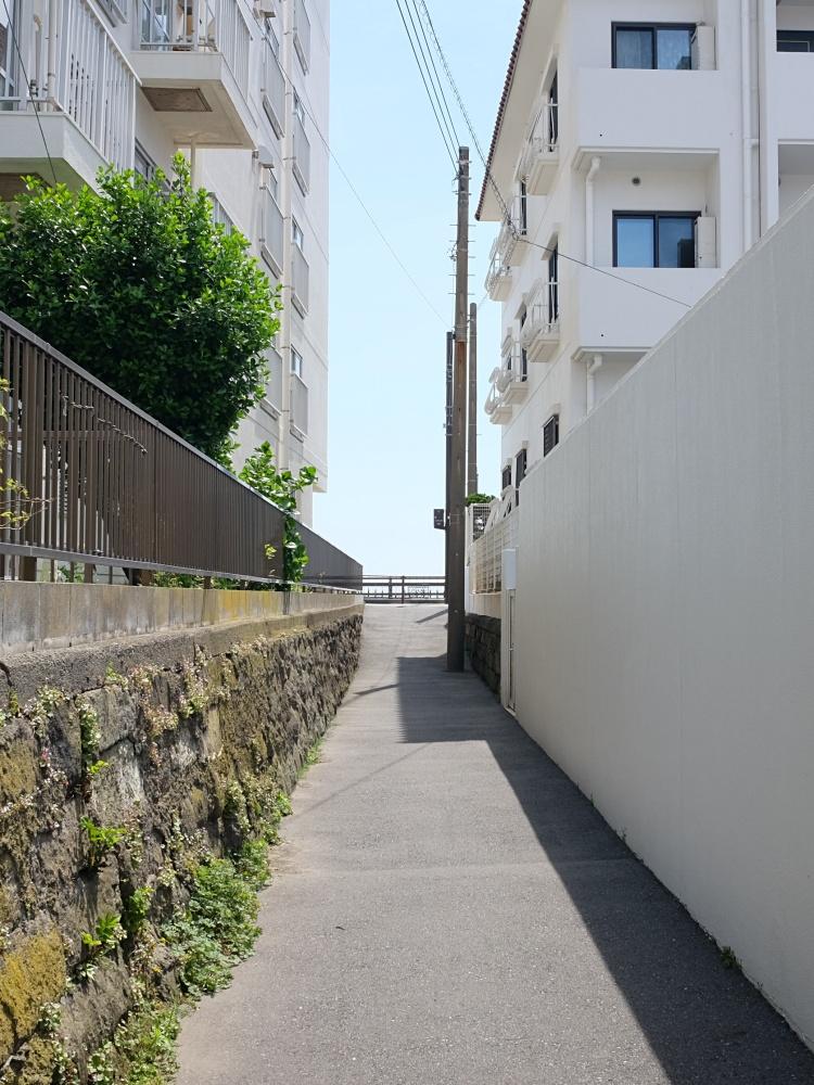 マンションの横を歩いて海岸通へ。砂浜へはまた別ルートで。