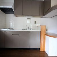 金沢市本多町の賃貸物件/アールの吊戸棚とカウンター付きのキッチン