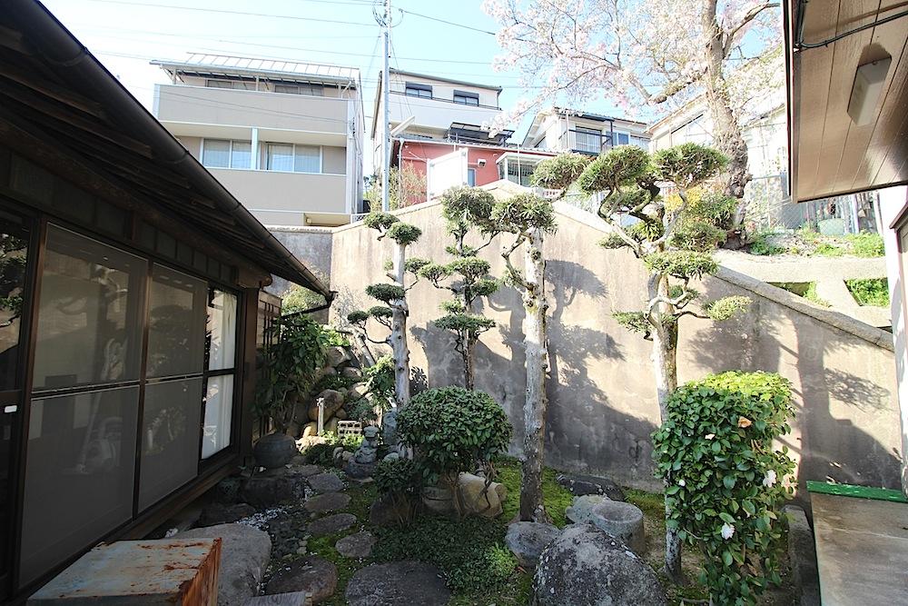神戸市北区鈴蘭台北町の売買物件/母屋と附属建物2の間に隣地の桜を望む中庭