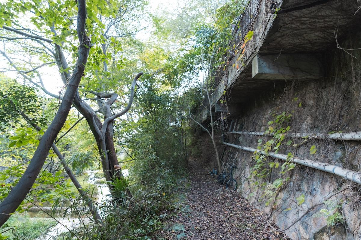 西宮市西平町の売買物件/隣家の脇にある階段から川側におりられます