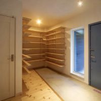 西宮市青葉台の売買物件/玄関、可動式のシュークローゼット付き、青いスウェーデン製の玄関ドアがアクセント