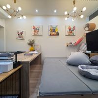 丹波篠山市北嶋の売買物件/居住区画のリビング。古民家の牛舎の中とは思えない。