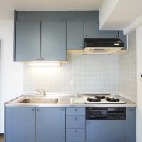 神戸市中央区北野町の賃貸物件/青いキッチンが、室内のいいアクセントに。（405号室）