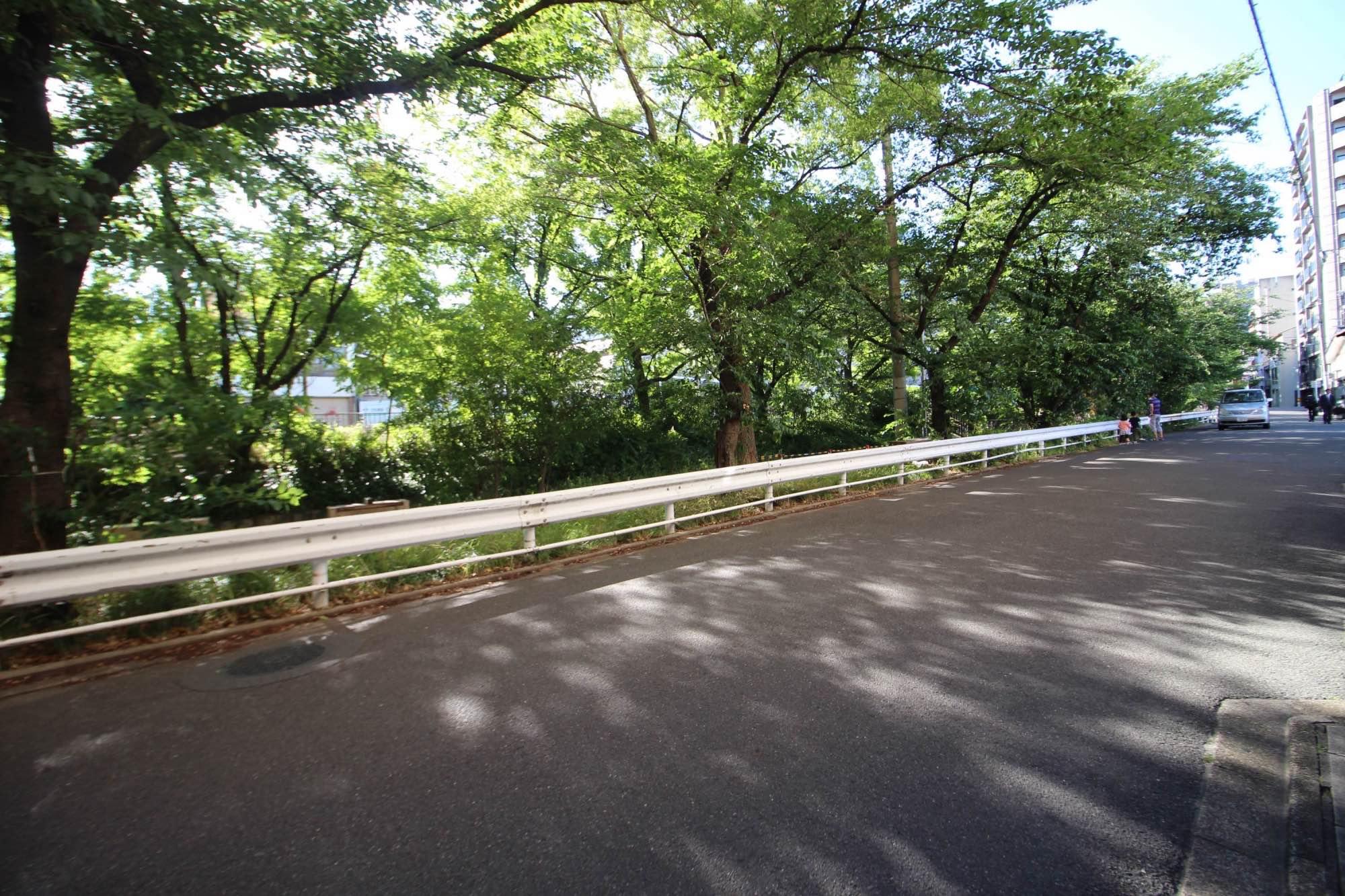 建物前には公園が。