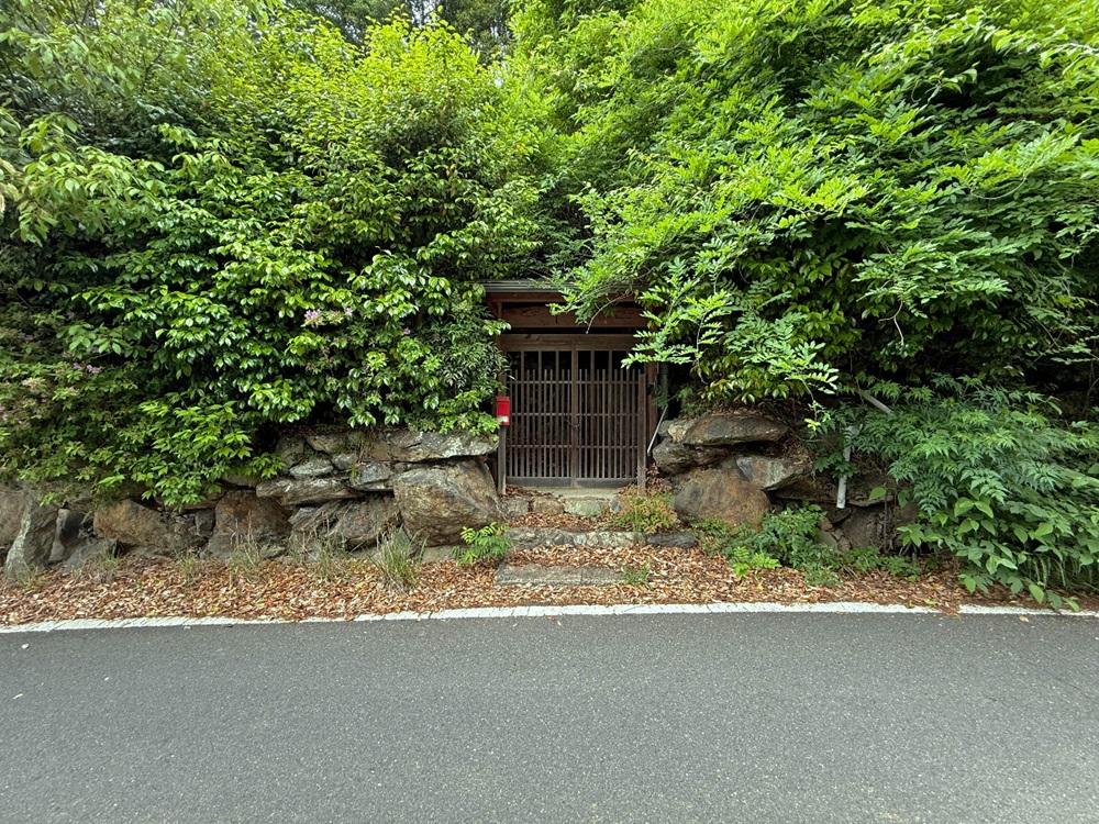 京都市東山区今熊野日吉町191-344の売買物件/道路から数寄屋門を望む。森に包まれるという言葉がふさわしい。緑がもりもりです。