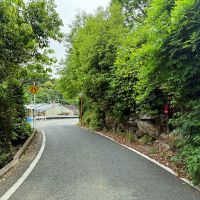 京都市東山区今熊野日吉町191-344の売買物件/前面道路。右手の緑の中にちらっと赤いポストが見えるところが入り口です。前面道路は通称滑石街道。山科と市内を結ぶ古い道になります