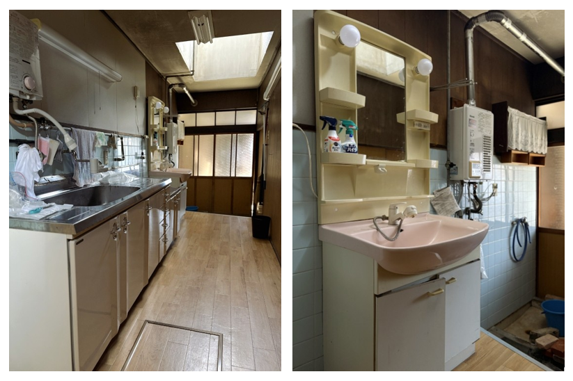 京都市北区紫野南舟岡町74の賃貸物件/キッチンスペースとその奥に洗面所という配置
