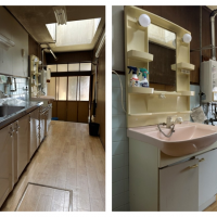 京都市北区紫野南舟岡町74の賃貸物件/キッチンスペースとその奥に洗面所という配置