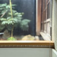 京都市上京区油小路堀川の間中立売上る松之下町57-12の売買物件/バスルーム窓から庭を望む。低めに取られた横長の窓は、外の視線も気にならないので開けっ放しでバスタイムを楽しめます