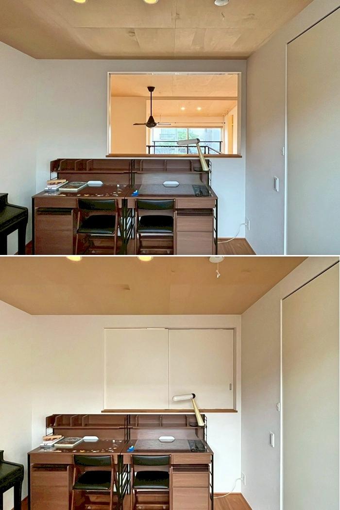 京都市北区紫竹上芝本町64の売買物件/母屋2階北側｜この様に吹き抜け側は開閉可能。