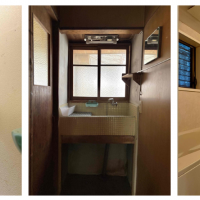 京都市左京区北白川山田町46の賃貸物件/洗面台はレトロなタイル張り