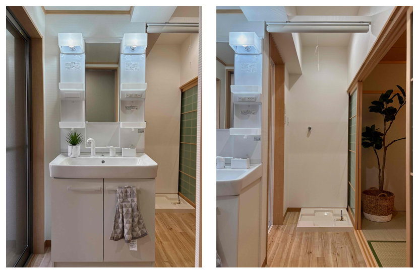 京都市左京区下鴨東半木町74番地3の賃貸物件/脱衣所が無いスタイルですが、必要に応じてロールカーテンで区切れます