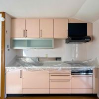 京都市左京区高野玉岡町1-141の賃貸物件/ピンクのキッチンは3口IHコンロ