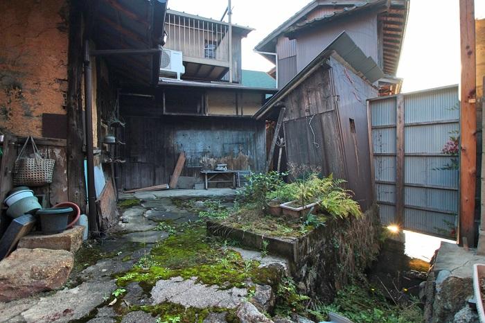 川から鋭角に引込があり右側の階段を下りれば水面