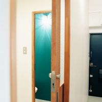 大阪市北区同心1丁目の賃貸物件/鮮やかなグリーンを壁に配したトイレ