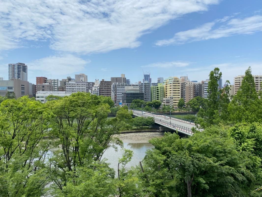 ゆったりと流れる大川。春には桜とのコラボレーションが楽しめます。