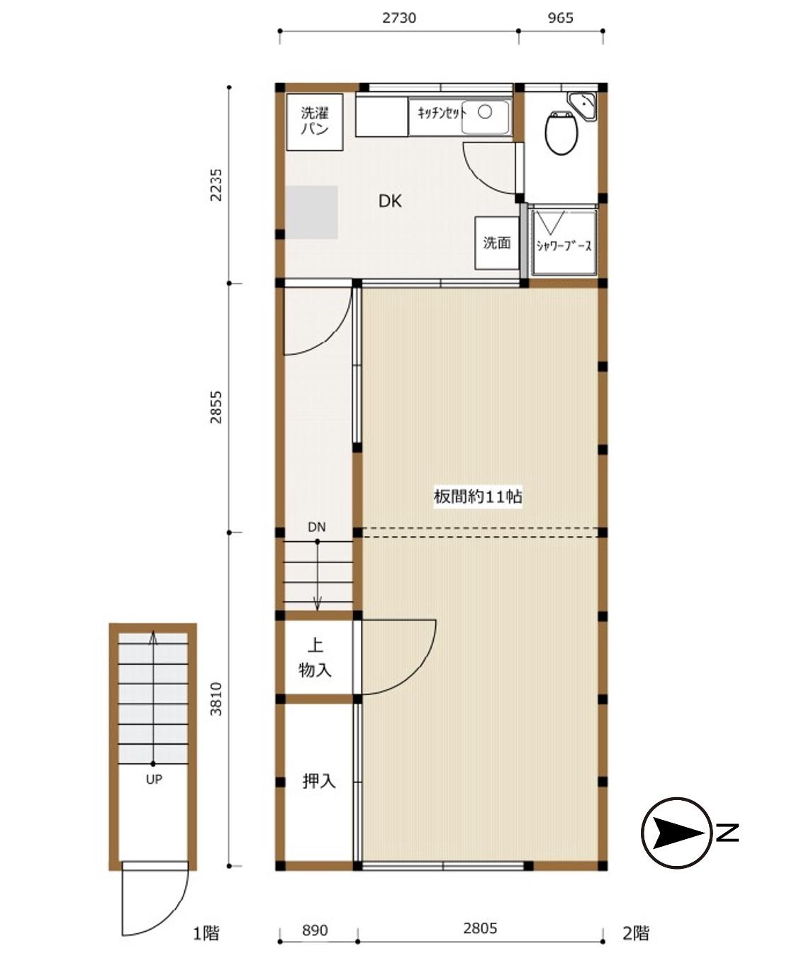 大阪市住吉区上住吉1丁目の賃貸物件/間取り図。文化住宅の2階の部屋です。
