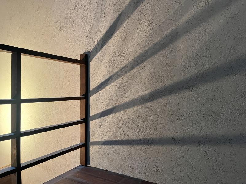 大阪市住之江区東加賀屋2丁目の賃貸物件/左官仕上げの壁に、移し出される影。