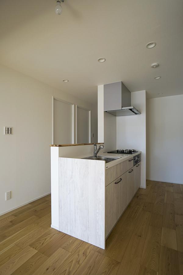 世田谷区大原の賃貸物件/キッチン。冷蔵庫などが置ける後ろのスペースは、ゆとりがあって使いやすそう