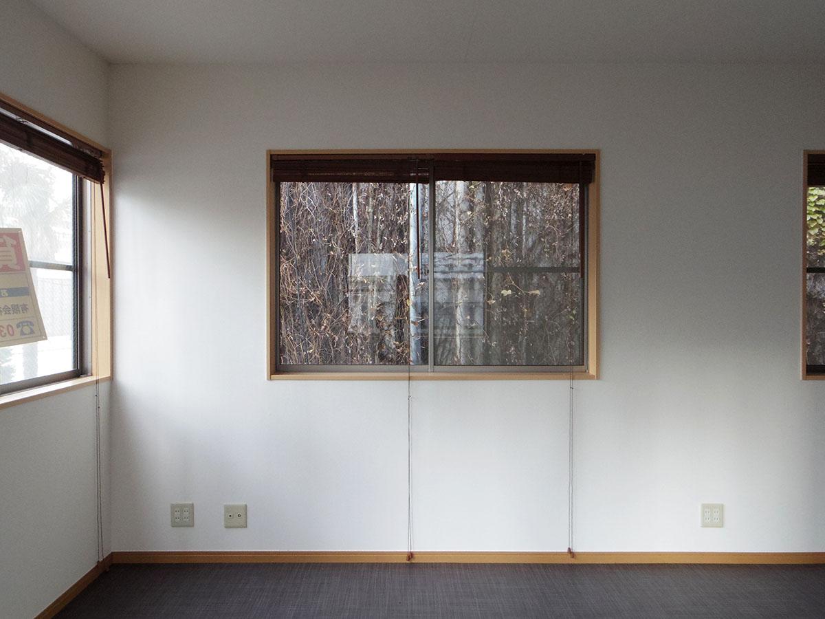 港区西麻布の賃貸物件/2階の北側の窓。ツタに覆われた隣の建物が見えるので、ツタに葉がつけば緑が見えるかも