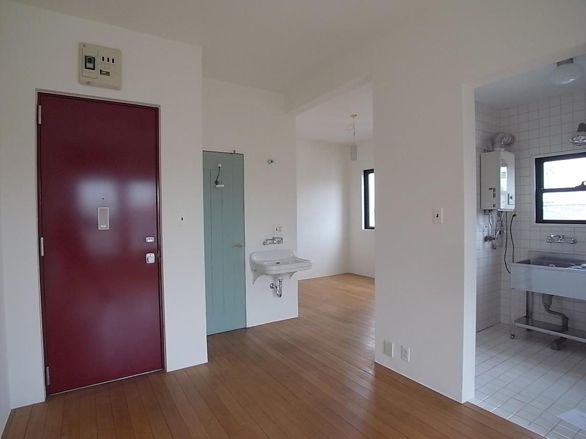 神奈川県川崎市高津区溝口の賃貸物件/左側の扉が玄関。建具の色がアクセントになっている