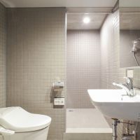 川崎市中原区下小田中の賃貸物件/洗面所・トイレは一体でタイル張り、奥に浴室があります