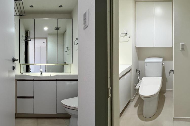 江東区清澄の賃貸物件/収納力をそなえた洗面所とトイレ