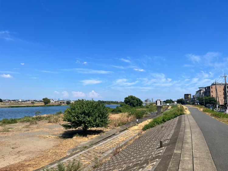 川崎市多摩区宿河原の賃貸物件/多摩川は徒歩約5分。さらに10分ほど川沿いを歩くとサードウェーブコーヒーの先駆け「フグレン」の日本2号店があります（空いていることが多くて穴場）