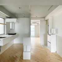 文京区千駄木の賃貸物件/キッチンの向かいのカウンターは撤去済みです。玄関を挟んで奥に寝室