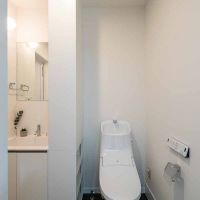 大田区山王の賃貸物件/左手に洗面台。トイレはウォシュレット付き