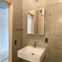 板橋区清水町の賃貸物件/洗面。シンプルながら、収納付きの鏡など使い勝手よさそう