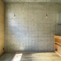 板橋区清水町の賃貸物件/玄関入るとドーンと圧倒的にかっこいいコンクリートの壁面。アートをぜひ！コンクリートの壁はピーコン穴を生かして、フックをつけたりできます