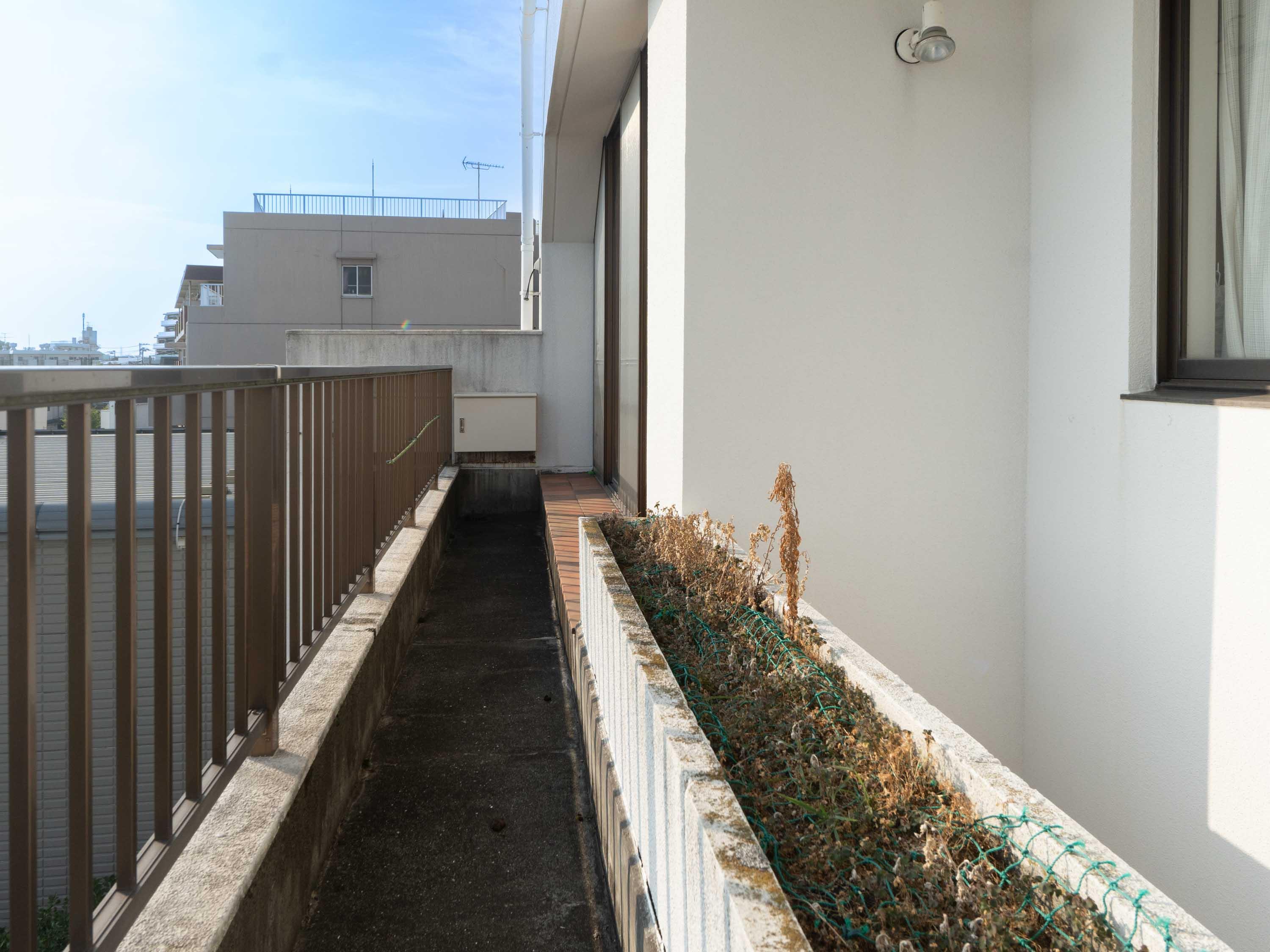 横浜市鶴見区北寺尾の賃貸物件/3階洋室）細長いベランダ付き。備え付けのプランターでは過去に葡萄を育てていたそうです