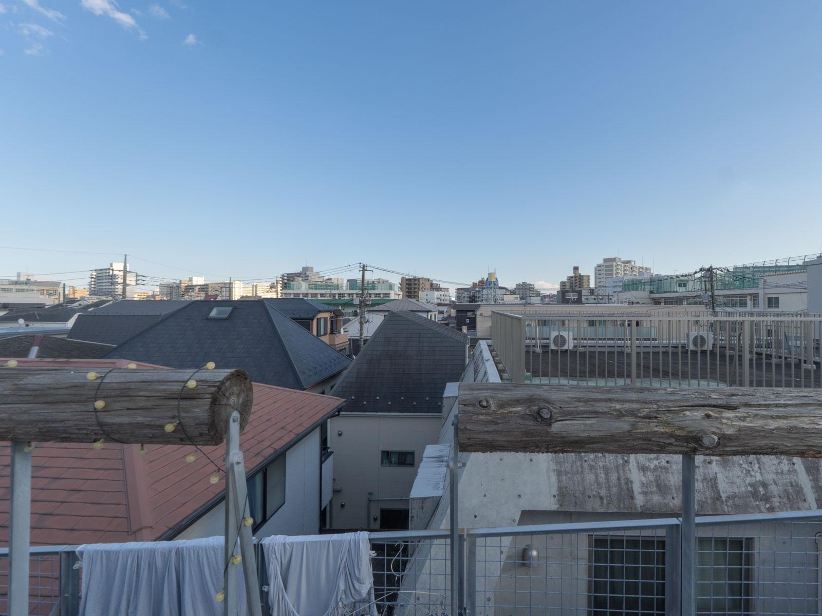 大田区東六郷の賃貸物件/屋上：周囲は低層の建物が多く、屋上まで上がれば景色が抜けている