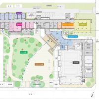 世田谷区池尻の賃貸物件/1階の配置図。広場や体育館など、様々な施設がぎゅっと詰まっている様子がわかります