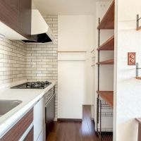 板橋区大山東町の賃貸物件/キッチンがガス3口コンロ・グリルつき。残置物になりますが、食洗機もついています。足元にはにゃんこ用のトンネルが