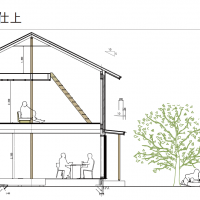 埼玉県新座市畑中の賃貸物件/建物の断面図。2階にはロフト付き。天井が屋根勾配まであげられていて開放的