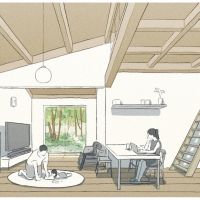 千葉県いすみ市岬町椎木の売買物件/「コンパクトな母屋」プランの参考スケッチ。住まいに広がる豊かな暮らしの風景。