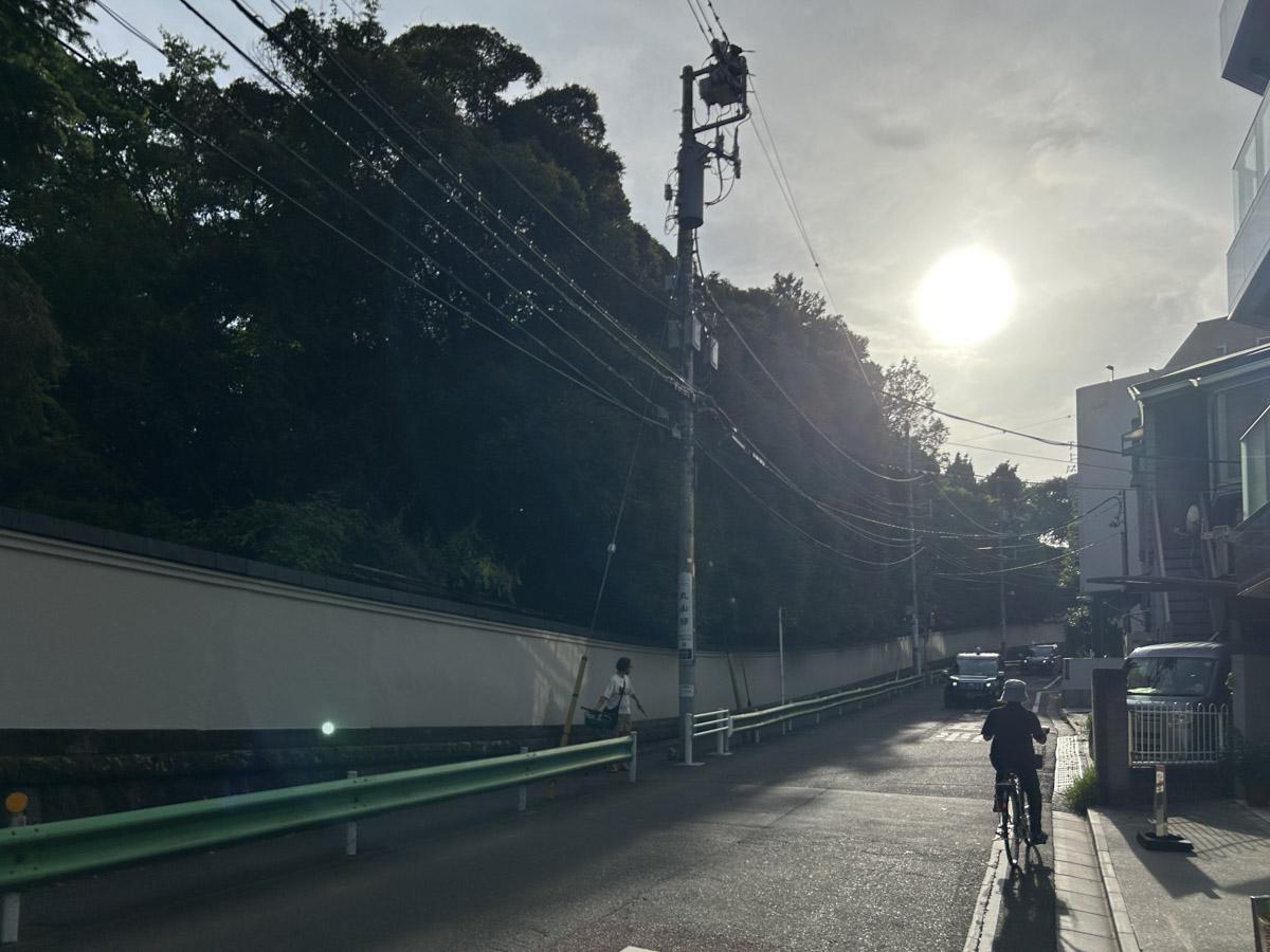 港区南青山の賃貸物件/「北坂」を下って見える景色。逆光ですが、何とも夏を感じることが出来る景色です。