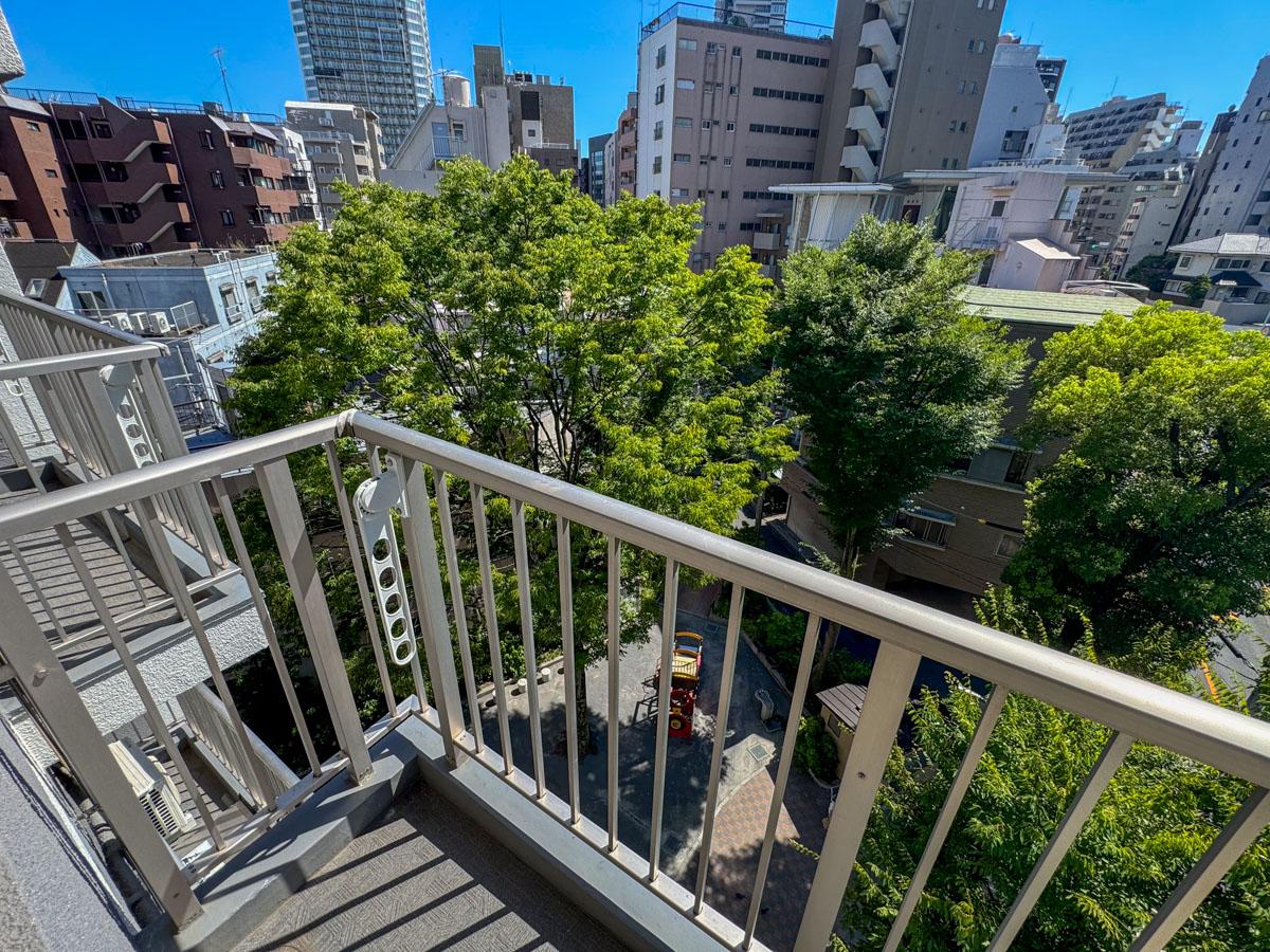 新宿区四谷の賃貸物件/小さな公園には何本もの大木