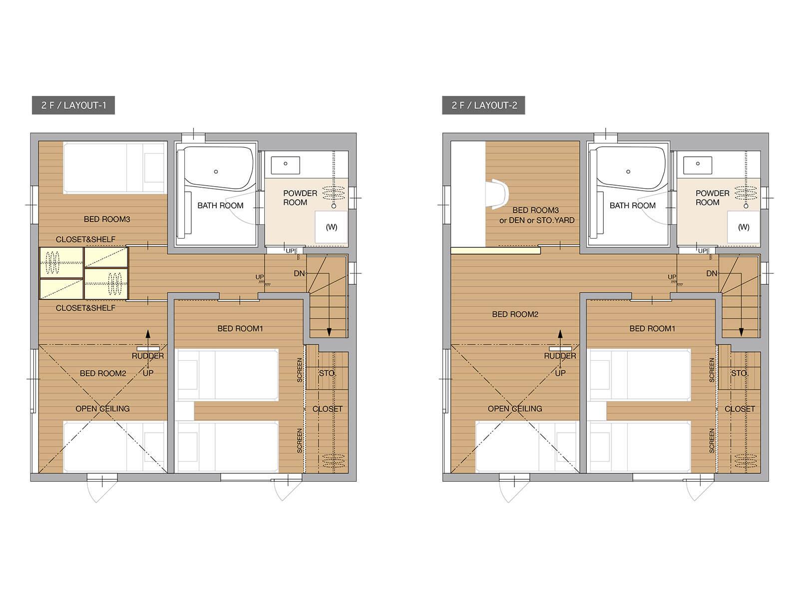 三鷹市井の頭の売買物件/2階の間取りの案。住まう方に合わせられるように設計されています