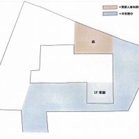横浜市中区池袋の賃貸物件/敷地図。青い部分は共有部。広い敷地にはなりますが、共用部には車1台以外を置くことは原則不可。駐輪・バイクは要相談です